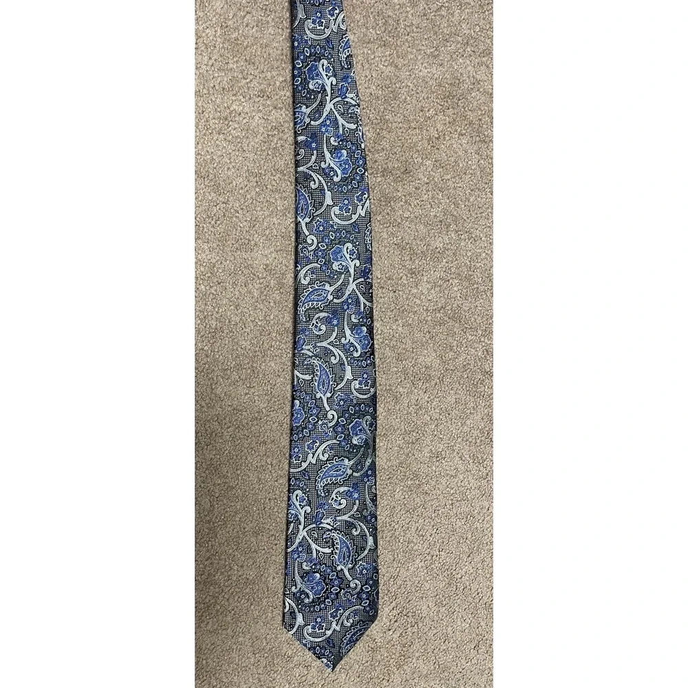 Joseph‎ Abboud Blue Silver Paisley Silk Tie New Tags 3